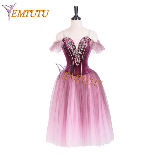 EMTUTU Fading Plum Color Waltz of the Flowers Dance Competition Long Ballet Dress Romantic Tutu Ballet Costume