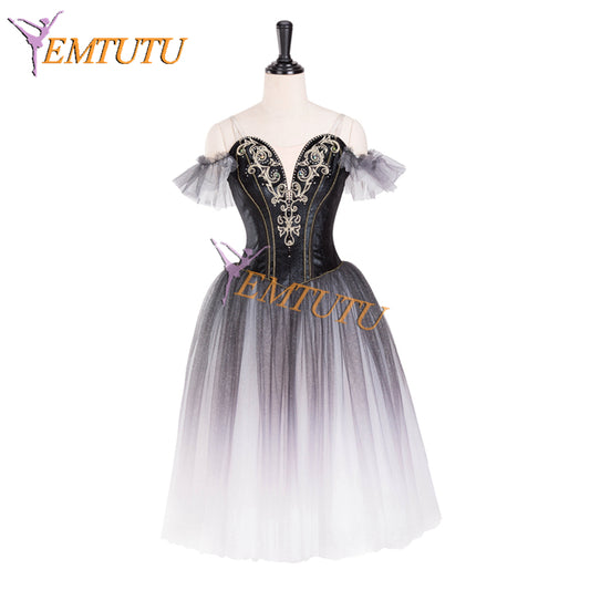 EMTUTU Merry Widow Variation Fading Color Waltz of the Hours Girls Black Ballet Dress Tutu for Ballerinas