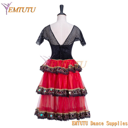 EM1363 EMTUTU Red and Black Kitri Variation Spanish Style Stage Costume Romantic Tutu Ballet Dress for Girls