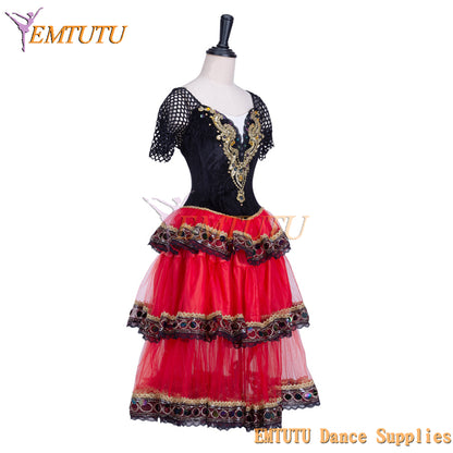 EM1363 EMTUTU Red and Black Kitri Variation Spanish Style Stage Costume Romantic Tutu Ballet Dress for Girls