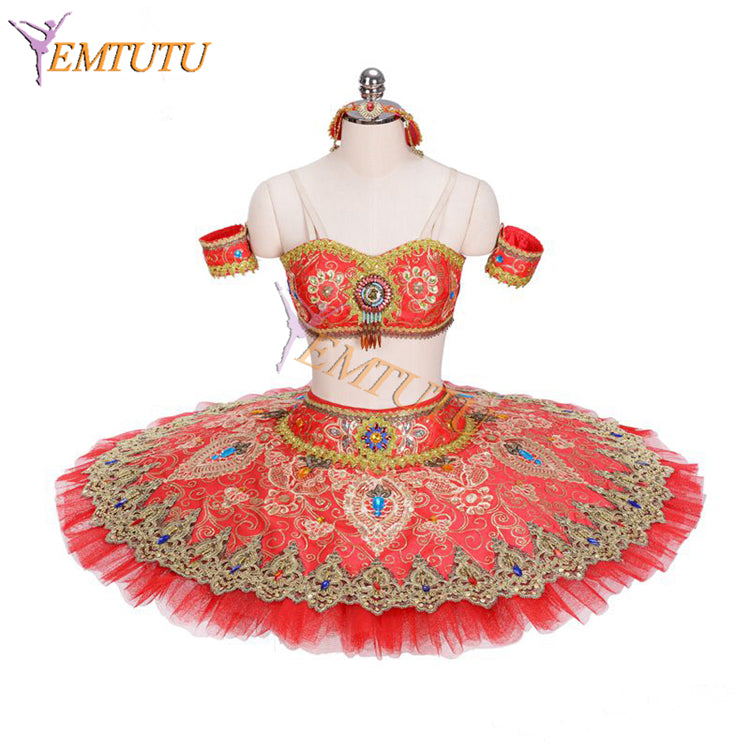 EM1311 EMTUTU Two-Pieces Red Platter Tutu Oriental Arabian Dance La Bayadere Stage Costume Gamzatti Variation Professional Ballet Costume