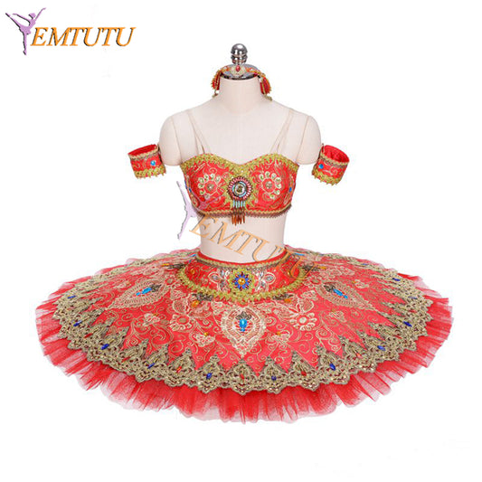 EM1311 EMTUTU Two-Pieces Red Platter Tutu Oriental Arabian Dance La Bayadere Stage Costume Gamzatti Variation Professional Ballet Costume