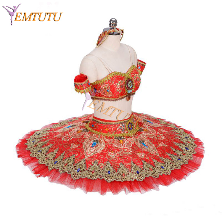 EM1311 EMTUTU Two-Pieces Red Platter Tutu Oriental Arabian Dance La Bayadere Stage Costume Gamzatti Variation Professional Ballet Costume