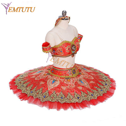 EM1311 EMTUTU Two-Pieces Red Platter Tutu Oriental Arabian Dance La Bayadere Stage Costume Gamzatti Variation Professional Ballet Costume