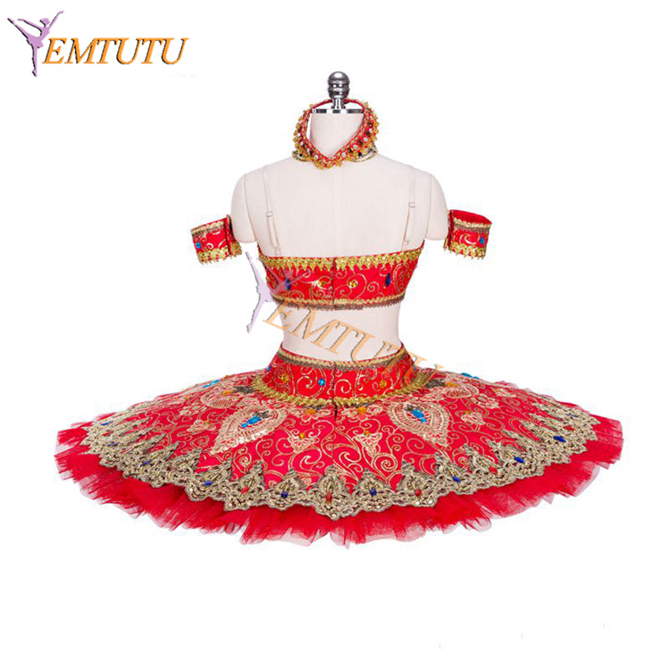 EM1311 EMTUTU Two-Pieces Red Platter Tutu Oriental Arabian Dance La Bayadere Stage Costume Gamzatti Variation Professional Ballet Costume