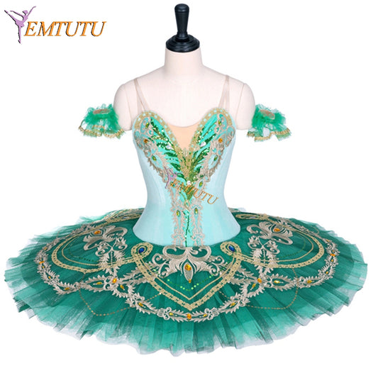 EM1292  EMTUTU Adult Velvet Adjustable Custom Size Ballerina Tutu Dress Green Ballet Dance Costume for Girls