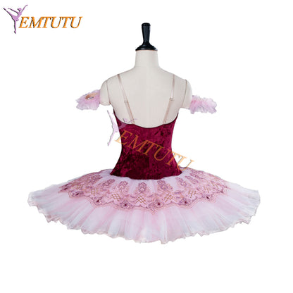 EM9001  EMTUTU Girls Burgundy Velvet Bodice Hard Tulle Classical the Fairy Doll Variation Tutu Ballet Costume Professional
