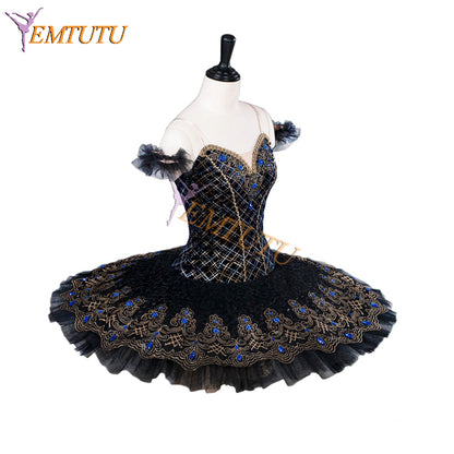 EM9003 EMTUTU Girls Black Velvet Bodice YAGP Ballet Dress Swan Lake Odile Variation Dance Costumes