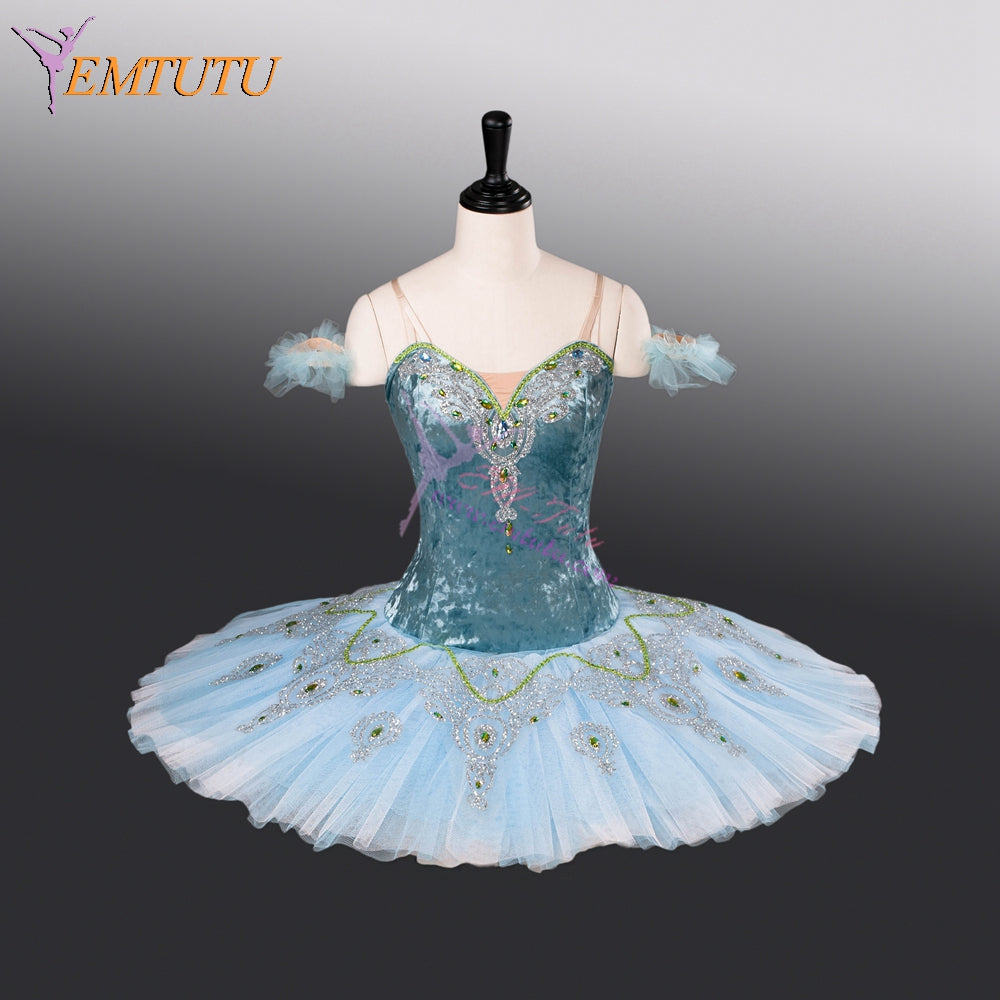 EM9006 EMTUTU Blue Velvet Bodice 10 Layer Tulle Custom Made Girls Princess Florina Blue Bird Variation Classical Ballet Tutu
