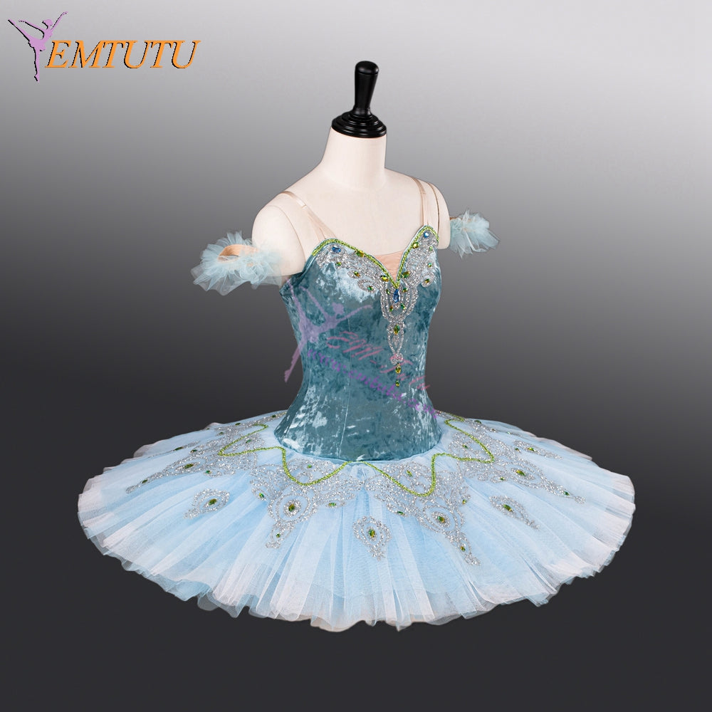 EM9006 EMTUTU Blue Velvet Bodice 10 Layer Tulle Custom Made Girls Princess Florina Blue Bird Variation Classical Ballet Tutu