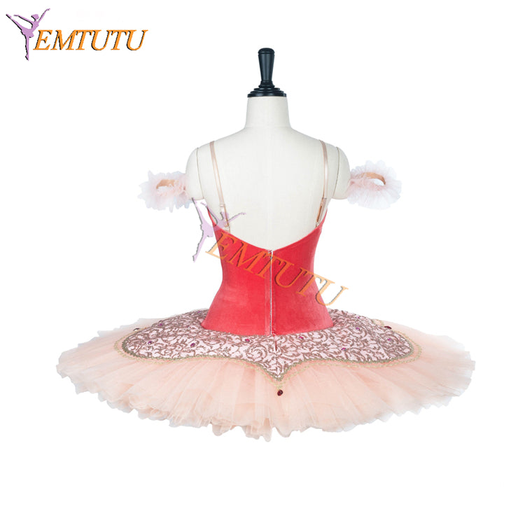 EM9007 EMTUTU Girls Dark Pink Velvet Stiff Tulle Professional Stage Costume for Coppelia Dawn Variation Costume Ballet