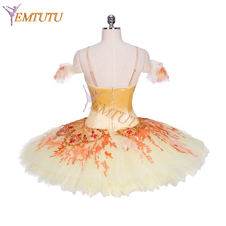 EM1315 EMTUTU Gold Satin Girl Ballet Dress Firebird Variation Classical Ballet Costume Professional Pancake Tutu