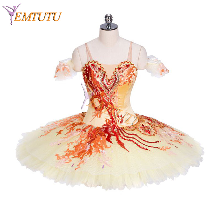 EM1315 EMTUTU Gold Satin Girl Ballet Dress Firebird Variation Classical Ballet Costume Professional Pancake Tutu