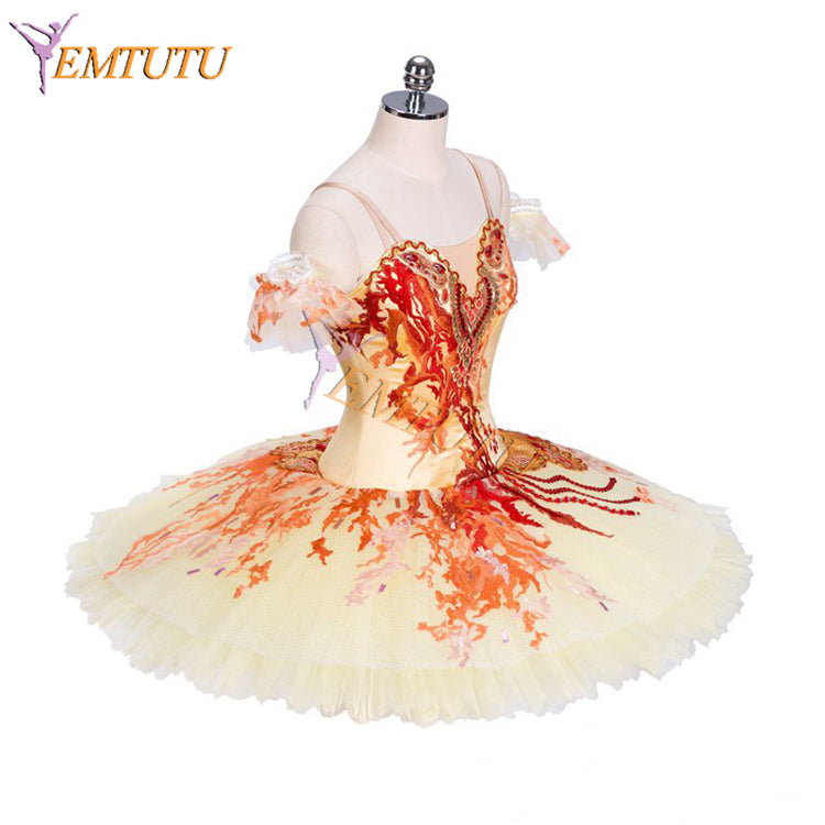 EM1315 EMTUTU Gold Satin Girl Ballet Dress Firebird Variation Classical Ballet Costume Professional Pancake Tutu