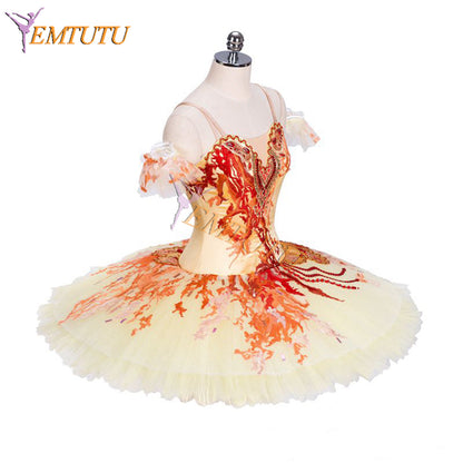 EM1315 EMTUTU Gold Satin Girl Ballet Dress Firebird Variation Classical Ballet Costume Professional Pancake Tutu