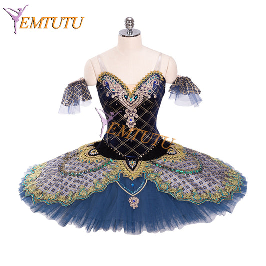 EM1337 EMTUTU Girls Navy Blue Velvet Raymonda Variation Professional Pancake Tutu Classical Ballet Costumes