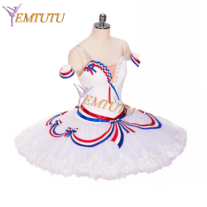 EM1336 EMTUTU Girls White The Flames of Paris Classical Pancake Tutu for Competition Professional Ballet Costume