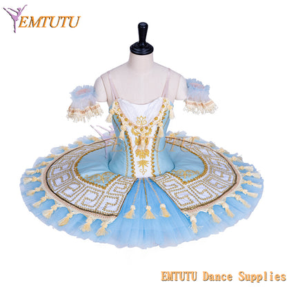 EM1364 EMTUTU Blue and Gold Professional Sleeping Beauty Classic Stage Costume Ballerina Dance Performance Pancake Ballet Dress Tutu