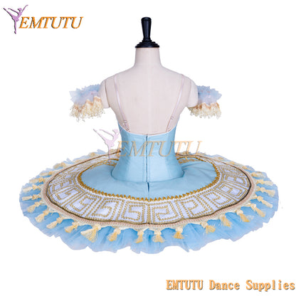 EM1364 EMTUTU Blue and Gold Professional Sleeping Beauty Classic Stage Costume Ballerina Dance Performance Pancake Ballet Dress Tutu