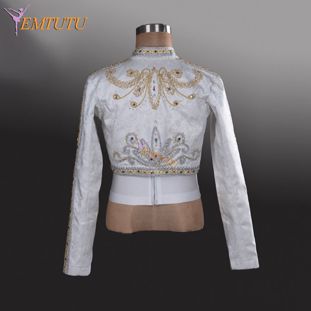 EM009 EMTUTU Customized Man' White Ballet Dance Tunic Jacket 2-piece Prince Jacket professional Classical Silver Spanish Ballet Costume