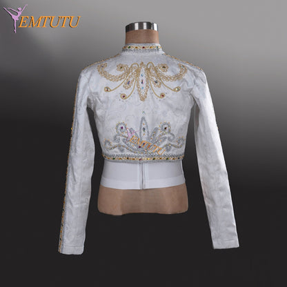 EM009 EMTUTU Customized Man' White Ballet Dance Tunic Jacket 2-piece Prince Jacket professional Classical Silver Spanish Ballet Costume