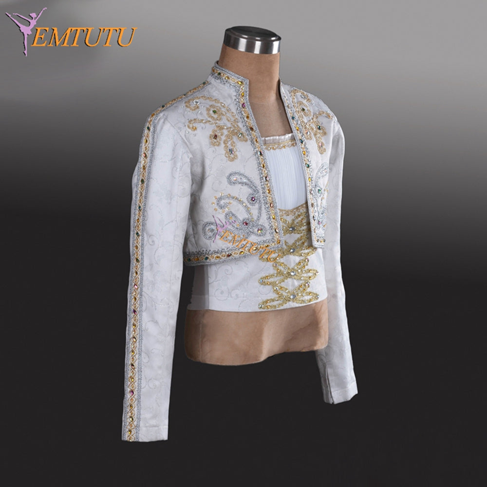 EM009 EMTUTU Customized Man' White Ballet Dance Tunic Jacket 2-piece Prince Jacket professional Classical Silver Spanish Ballet Costume