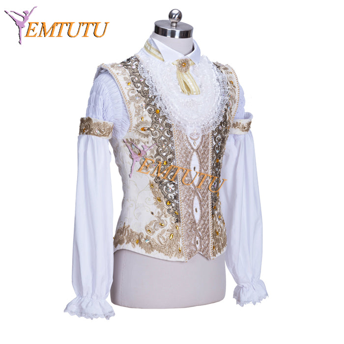EM012 EMTUTU White and Gold Professional Custom Made Prince Desire Tunic Male Ballet Dancer Costume