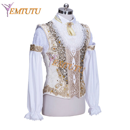 EM012 EMTUTU White and Gold Professional Custom Made Prince Desire Tunic Male Ballet Dancer Costume