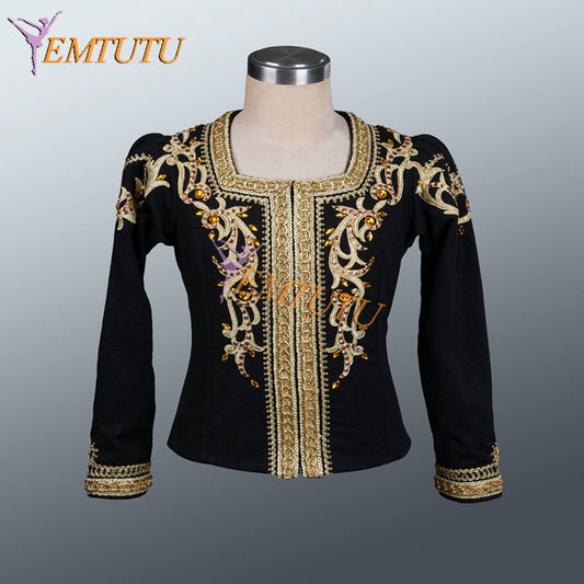 EM001 EMTUTU Black and Gold Swan Lake Sigried Professional Custom-Made Male Ballet Costumes Dance Tunic