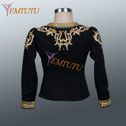 EM001 EMTUTU Black and Gold Swan Lake Sigried Professional Custom-Made Male Ballet Costumes Dance Tunic