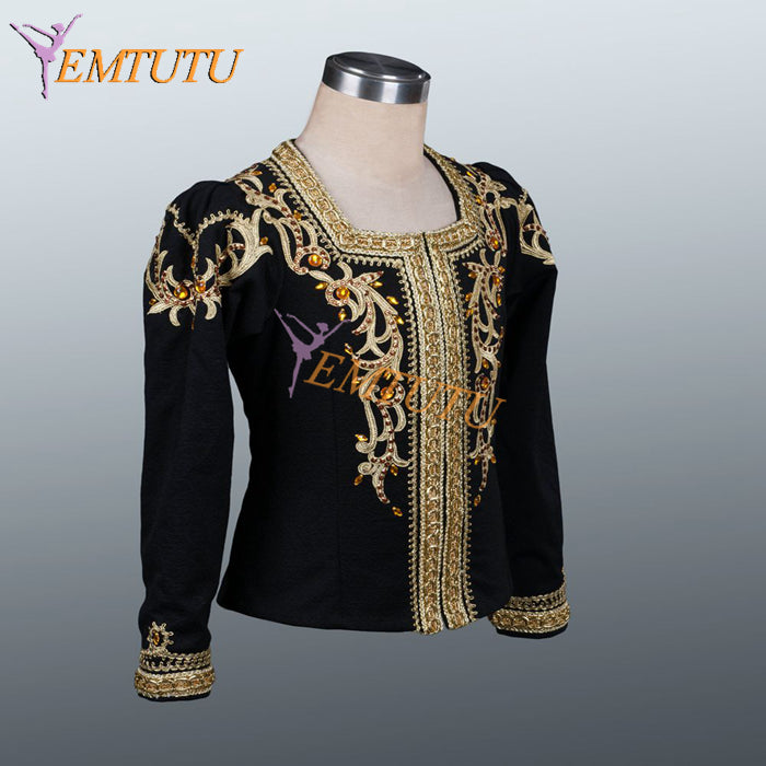 EM001 EMTUTU Black and Gold Swan Lake Sigried Professional Custom-Made Male Ballet Costumes Dance Tunic