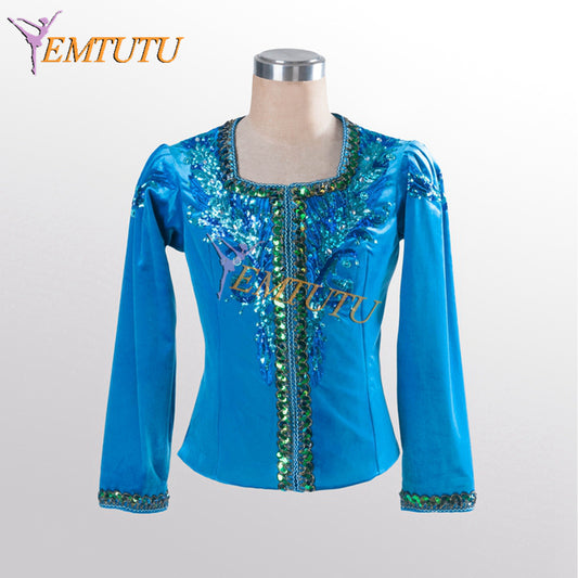 EMTUTU Professional Custom-Made Velvet Blue Bird Professional Ballet Tunic Costume Bluebird Male Variation Dance