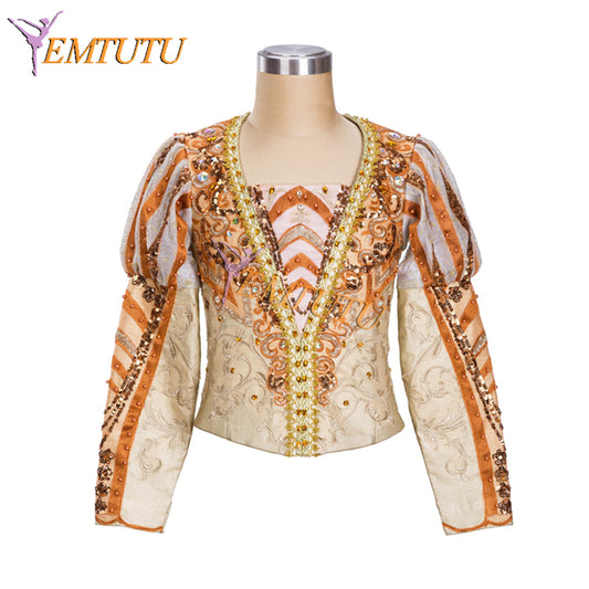 EM018 EMTUTU Gold Nutcracker Soldier Variation Male Ballerina Stage Costume Professional Men's Ballet Tunic