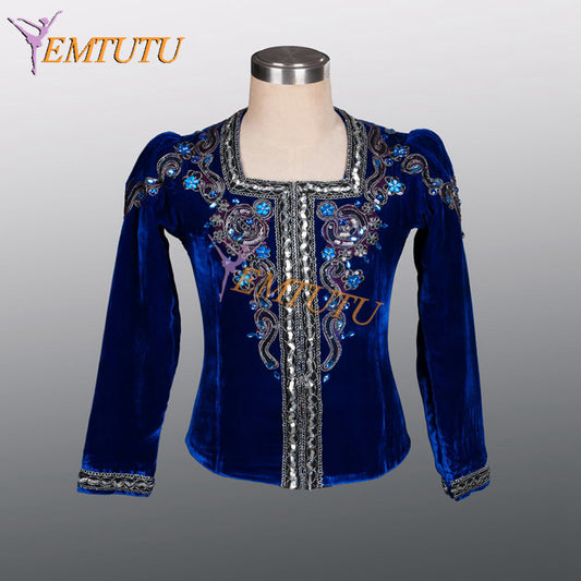 EM002 EMTUTU Navy Blue Velvet Custom-Made Giselle Albrecht Men Stage Professional Ballet Costumes Jacket for boy Ballerinas